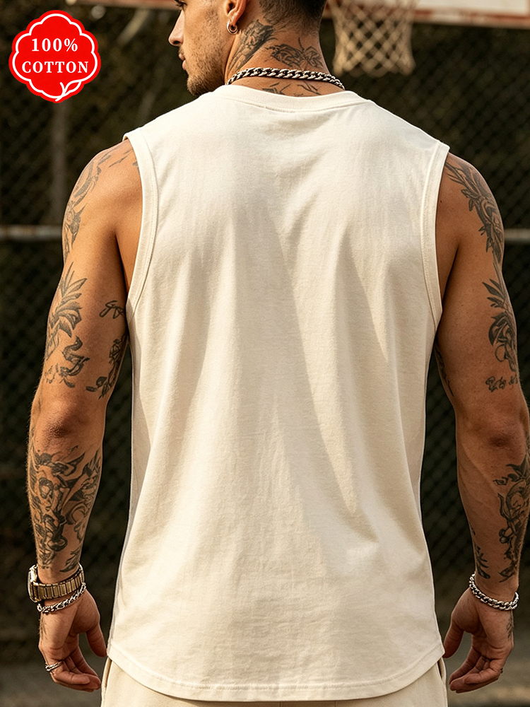Men 100% Cotton Crew Neck Tank - Drone Buzzer ulasan dan harga